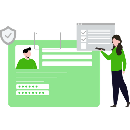 Girl entering user registration details  Illustration