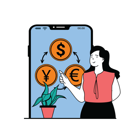 Girl exchanging money online  Illustration