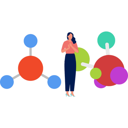 Girl excited about chemical formula  Illustration