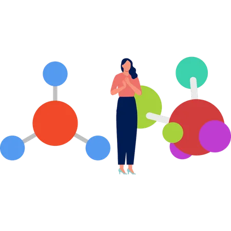 Girl excited about chemical formula  Illustration