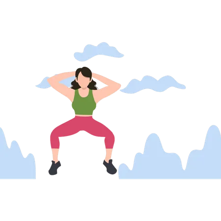Girl exercising at home  イラスト