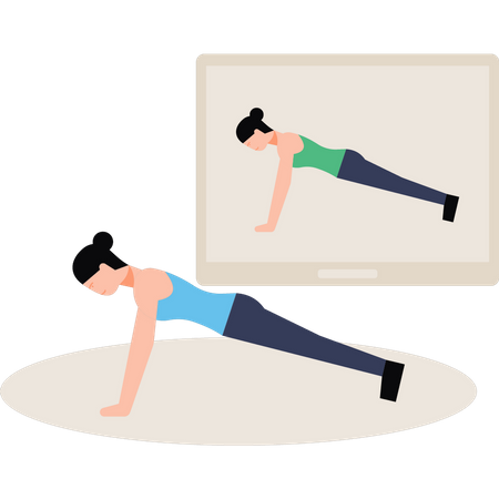 Girl exercising by watching online video  Illustration