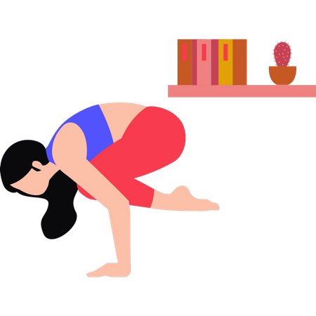 Girl exercising in crow pose  イラスト