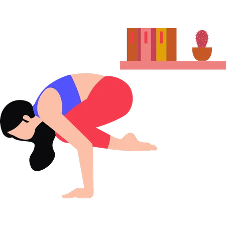 Girl exercising in crow pose  Illustration