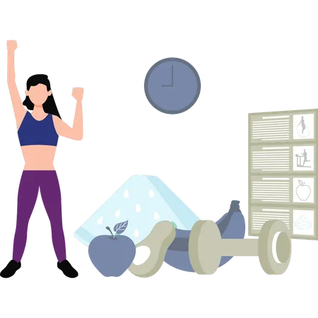 Girl Exercising In Gym  Illustration