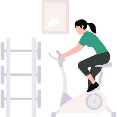 Girl exercising on cycling machine  Illustration