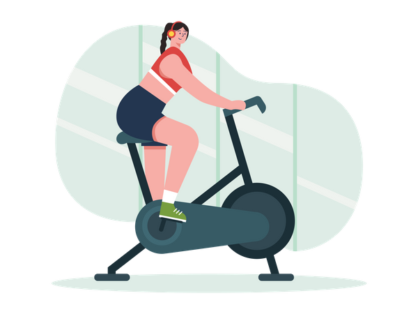 Girl exercising on gym cycle  Illustration