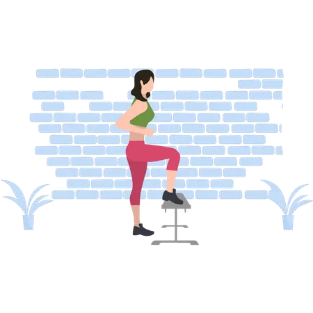 Girl exercising using bench  Illustration