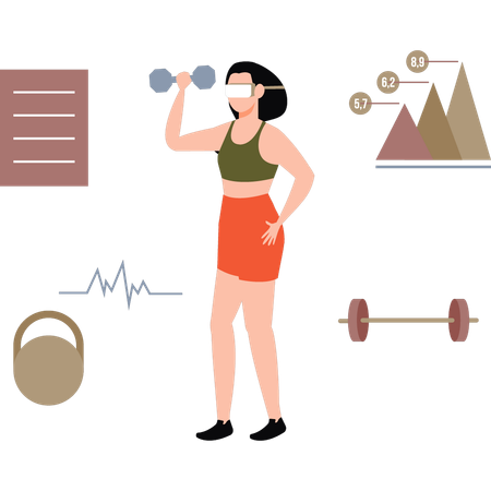 Girl exercising wearing VR  Illustration
