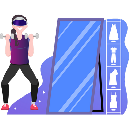 Girl Exercising Wearing Vr Glasses  Illustration