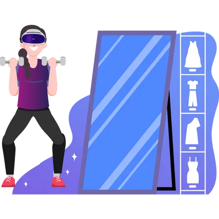 Girl Is Exercising Wearing VR Glasses Illustration