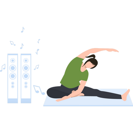 Girl exercising while listening music  Illustration