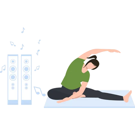 Girl exercising while listening music  イラスト