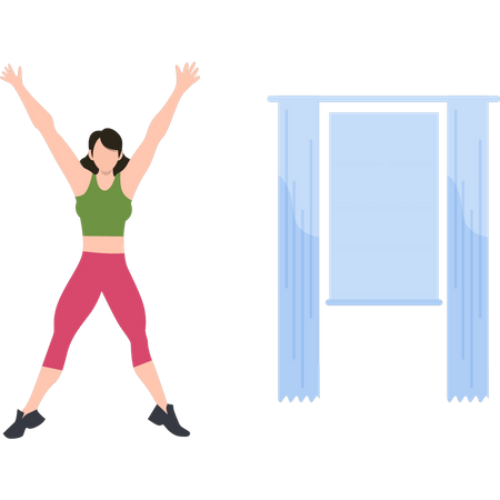 Girl exercising while raise hands  Illustration