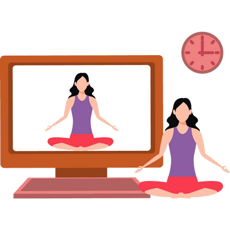 Girl exercising while watching online Illustration