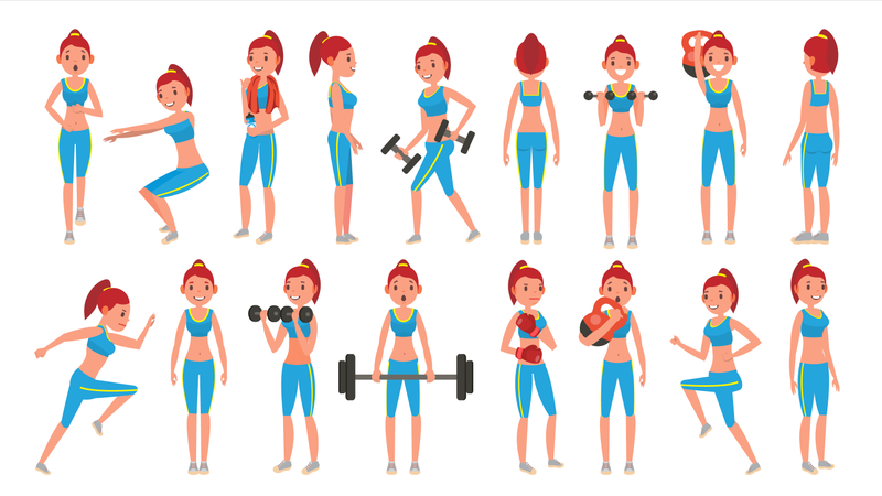 Girl Exercising With Different Pose Illustration