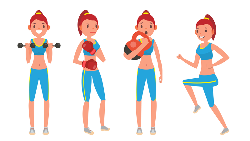 Girl Exercising With Different Pose Illustration