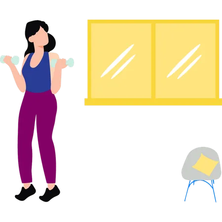The Girl Is Exercising With Dumbbells イラスト