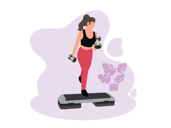 Girl exercising with dumbbells  Illustration