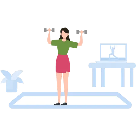 Girl exercising with dumbbells  Illustration