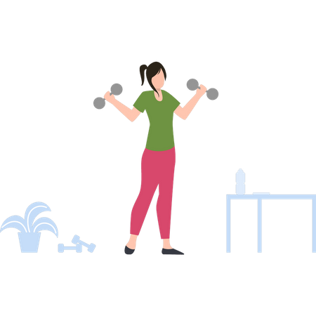 Girl exercising with dumbbells  Illustration