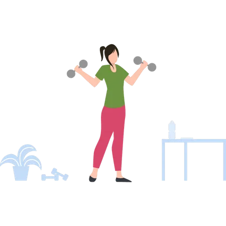 Girl exercising with dumbbells  Illustration