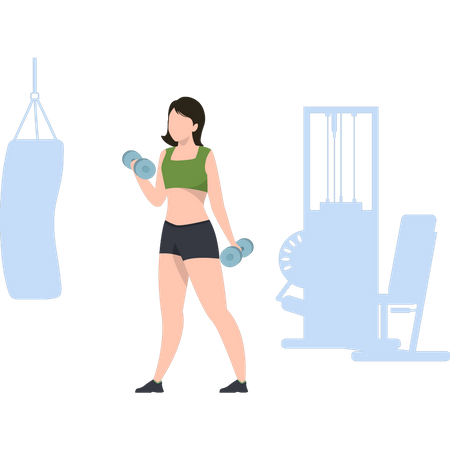 Girl exercising with dumbbells  Illustration