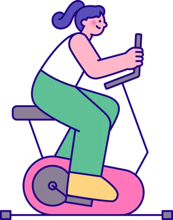 Girl exercising with gym cycle  Illustration