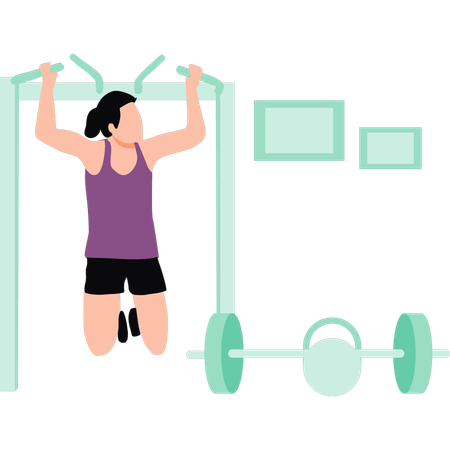 Girl exercising with gym equipment  Illustration