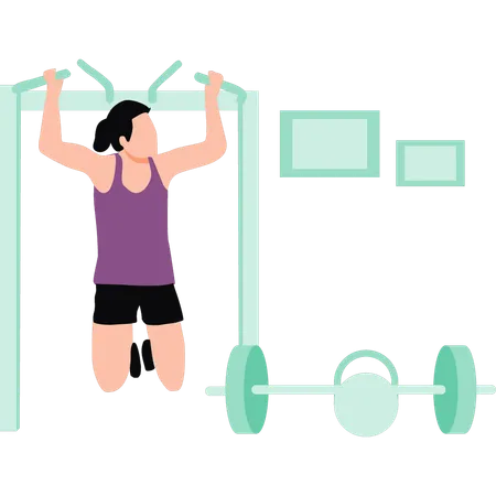 Girl exercising with gym equipment  Illustration