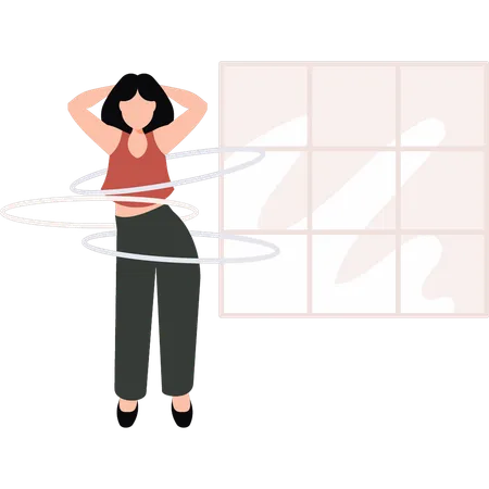Girl exercising with hula hoops  Illustration
