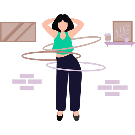 Girl exercising with hula hoops  Illustration