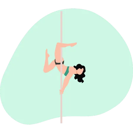 Girl exercising with pole  Illustration