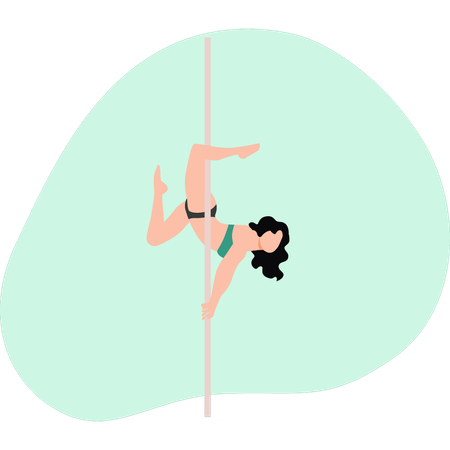 Girl exercising with pole  Illustration