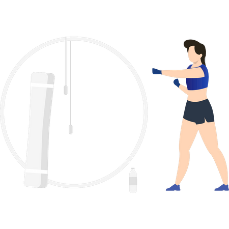 Girl exercising with punching bag  Illustration