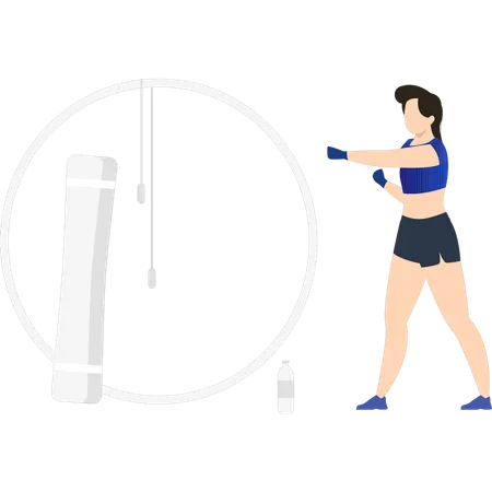 Girl exercising with punching bag  Illustration