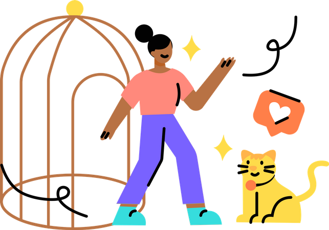 Girl exit her mental cage  Illustration