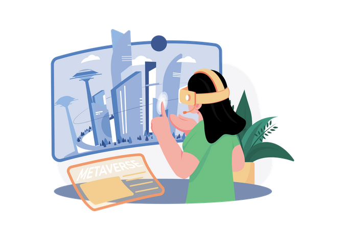 Girl experiencing metaverse technology  Illustration