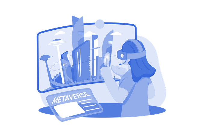 Girl experiencing metaverse technology  Illustration