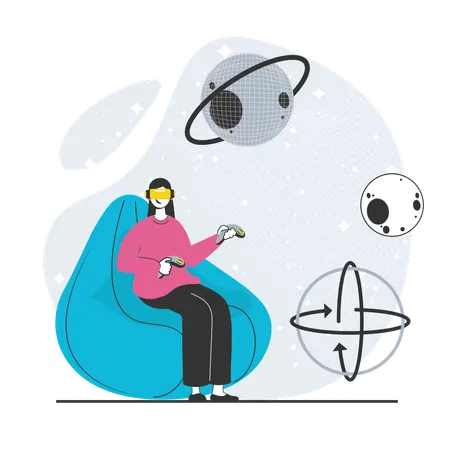 Girl experiencing space using VR  Illustration