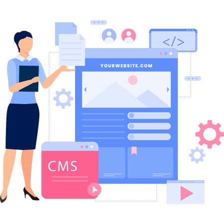 Girl explaining about content management development  Illustration