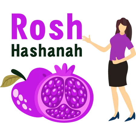 Girl explaining about different fruits for Rosh Hashanah  Illustration