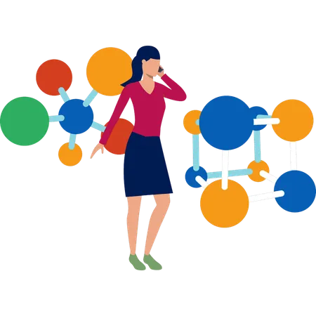 Girl explaining chemical formulas on moblie  Illustration