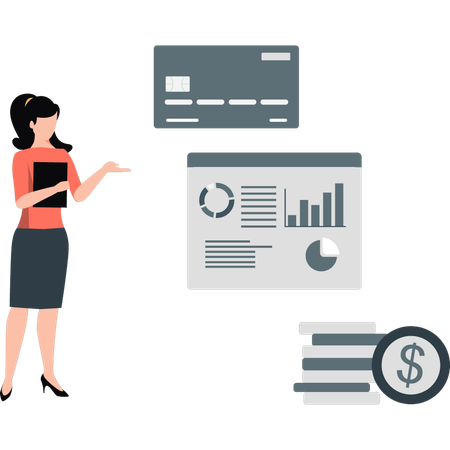 Girl explaining finance graphs  Illustration