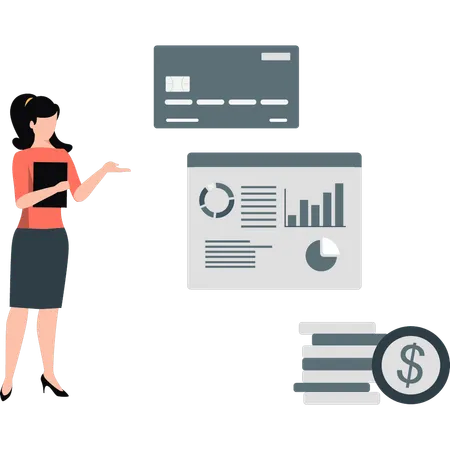 Girl explaining finance graphs  Illustration