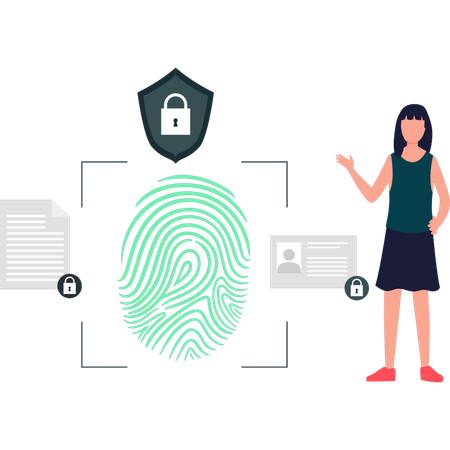 Girl explaining the process of fingerprint scanner  Illustration