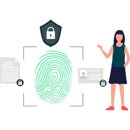 Girl explaining the process of fingerprint scanner  Illustration