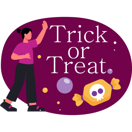 Girl explaining trick or treat card  Illustration