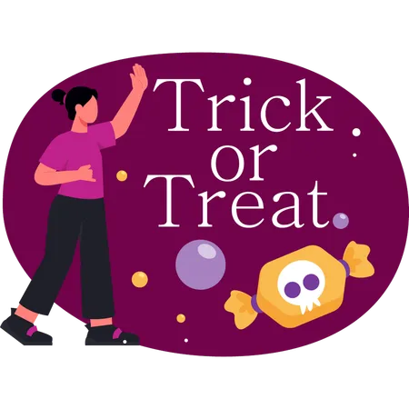 Girl explaining trick or treat card  Illustration