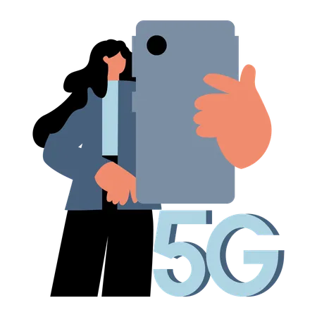 5G 기술을 탐험하는 소녀  일러스트레이션